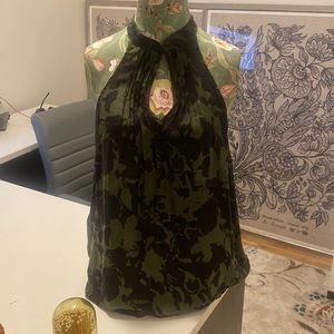 Green and black choker blouse